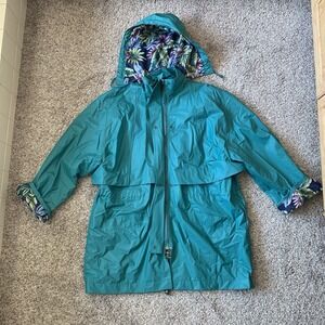 Totes Raincoat Women's XL Blue Teal Full Zip Jacket Removable Hood
